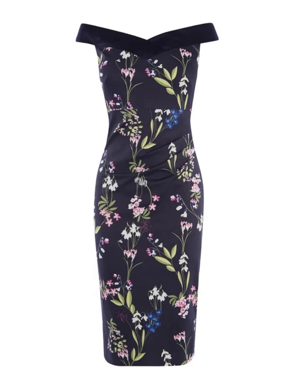Karen Millen Royal Ascot Floral Off Shoulder Midi Dress
